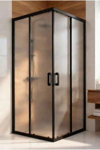 Duşakabin Kare Siyah Buzlu Temperli Cam Sürgülü Kapılı Duşakabin 5 mm 190 cm Teknesiz